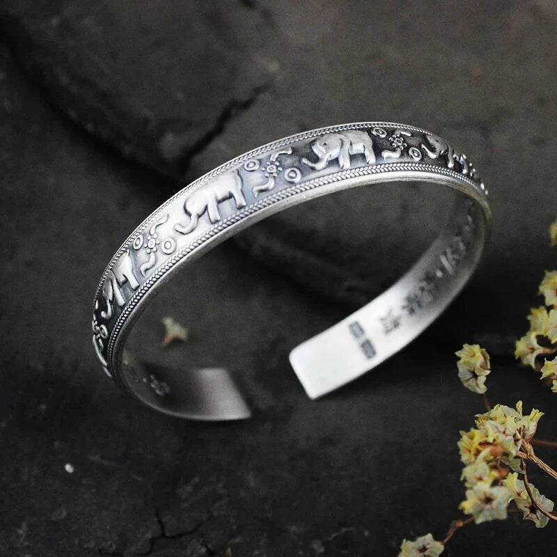 Buddha Stones Elephant White Copper Strength Bracelet Bangle (Extra 30% Off | USE CODE: FS30)