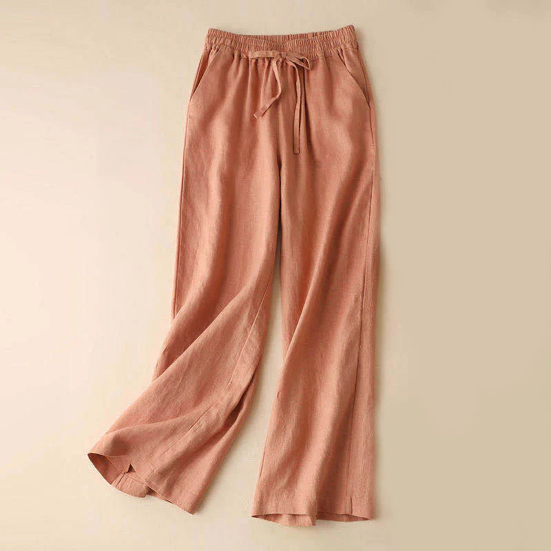 Buddha Stones Casual High Waist Lace-up Wide Leg Pants With Pockets