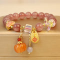 Buddha Stones Natural Strawberry Quartz Fu Character Pumpkin Charm Positive Bracelet (Extra 35% Off | USE CODE: FS35)