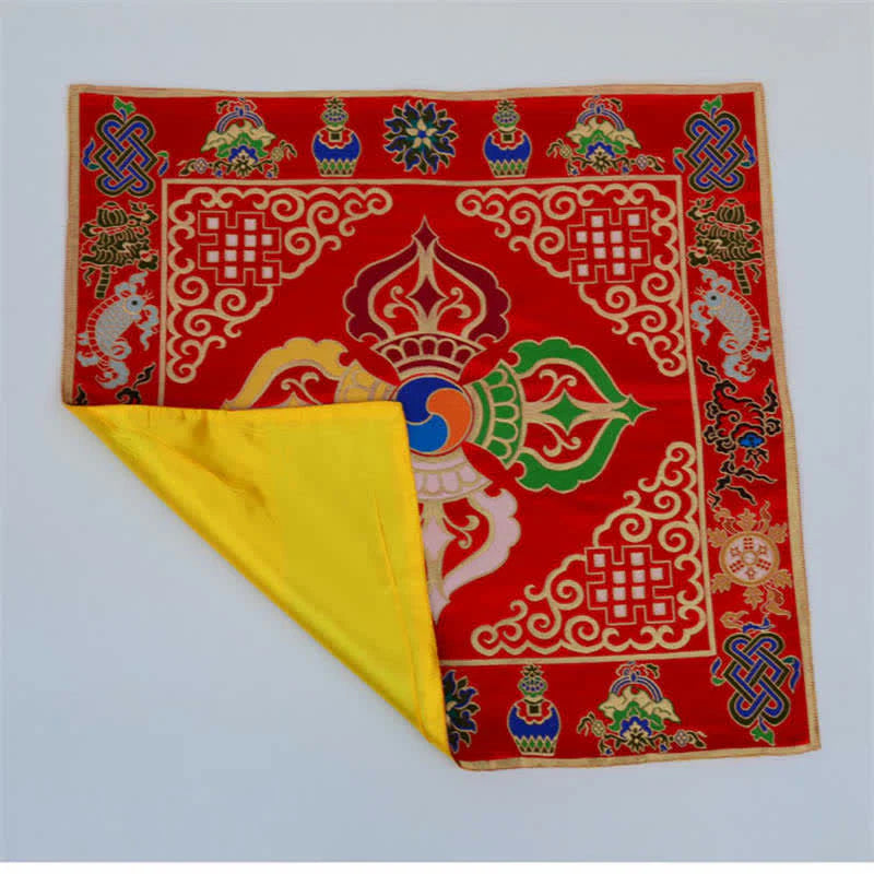 Buddha Stones Flower Endless Knot Prayer Altar Mat Healing Meditation 8 Auspicious Symbols Mat Table Runner