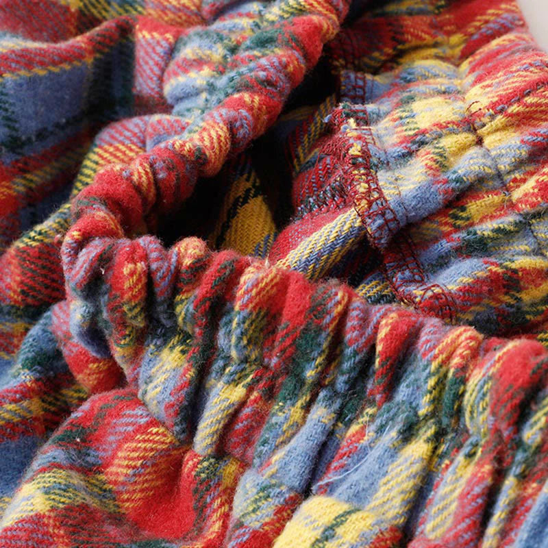 Buddha Stones Fall Winter Women's Plaid Pattern Cotton Skirt With Pockets