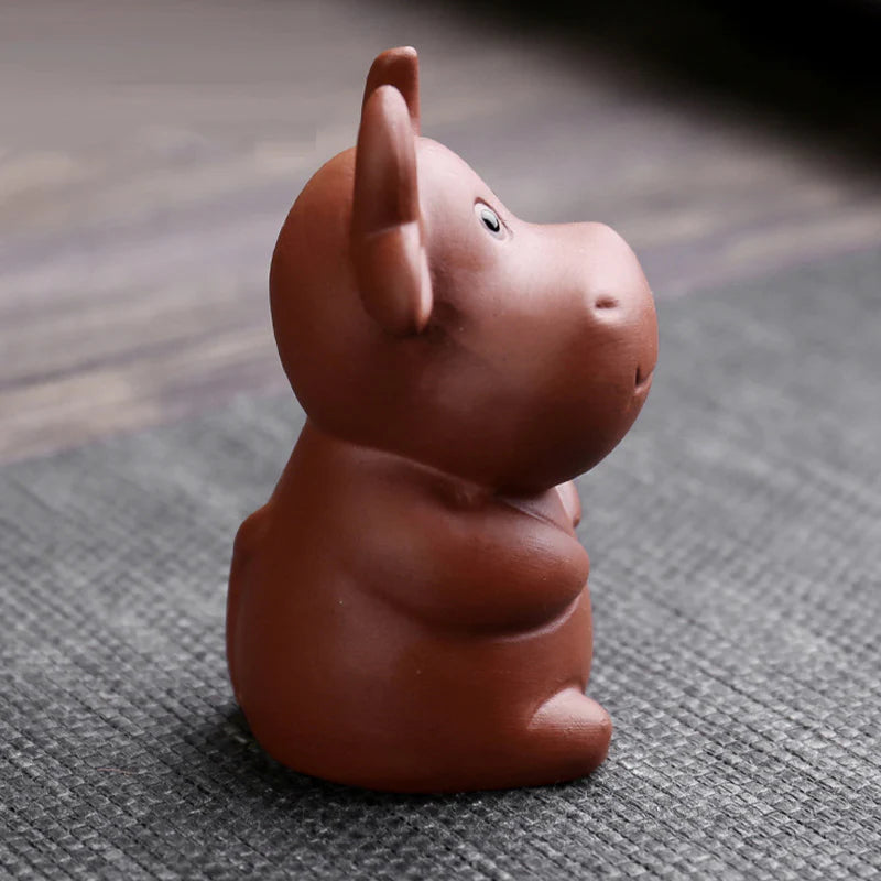 Buddha Stones Chinese Zodiac Purple Clay Wealth Ceramic Tea Pet Home Figurine Decoration