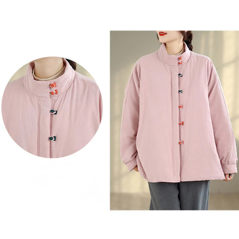 Buddha Stones Women's Winter Chinese Frog-Button Long Sleeve Cotton Thicken Jacket With Pockets