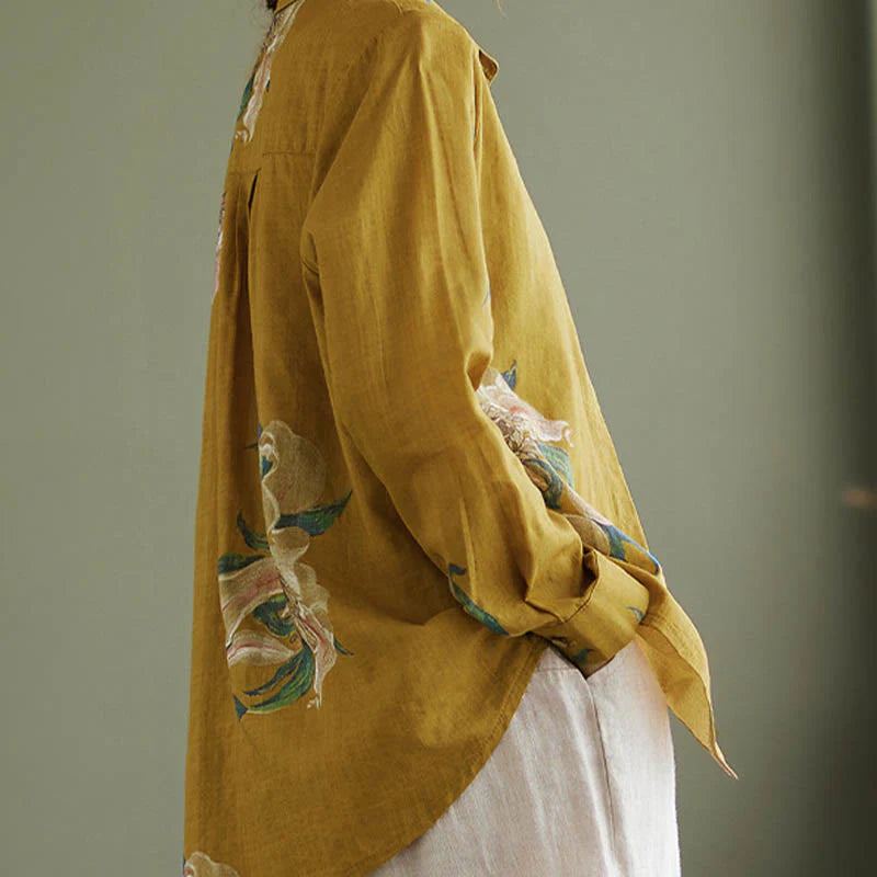 Buddha Stones Literary Artistic Flower Print Cotton Clothing