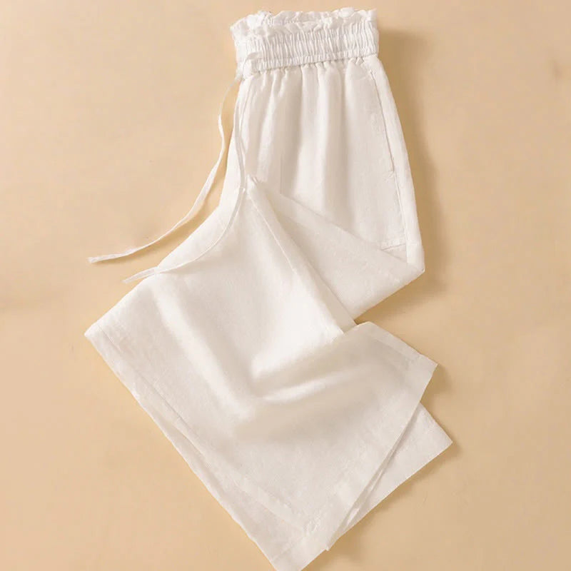 Buddha Stones Casual Straight Leg Design Cotton Women's 7-8 Length Wide Leg Pants With Pockets