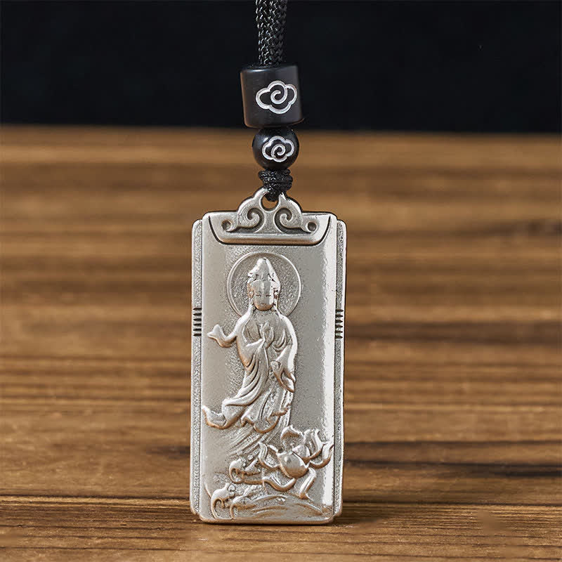 Buddha Stones Copper Plated With Silver Avalokiteśvara Rope Wealth Necklace Pendant