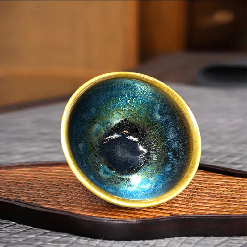 Buddha Stones Vintage Handmade Chinese Jianzhan Blue Colorful Glaze Ceramic Teacup Ceramic Kung Fu Tea Cup