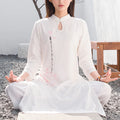 Buddha Stones 2Pcs Lotus Pattern Tai Chi Meditation Yoga Cotton Linen Clothing Top Pants Women's Set  (Extra 30% Off | USE CODE: FS30)