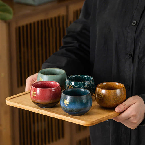 Buddha Stones Hand Painted Fu Character Ceramic Teacup Kung Fu Tea Cup With Gift Box