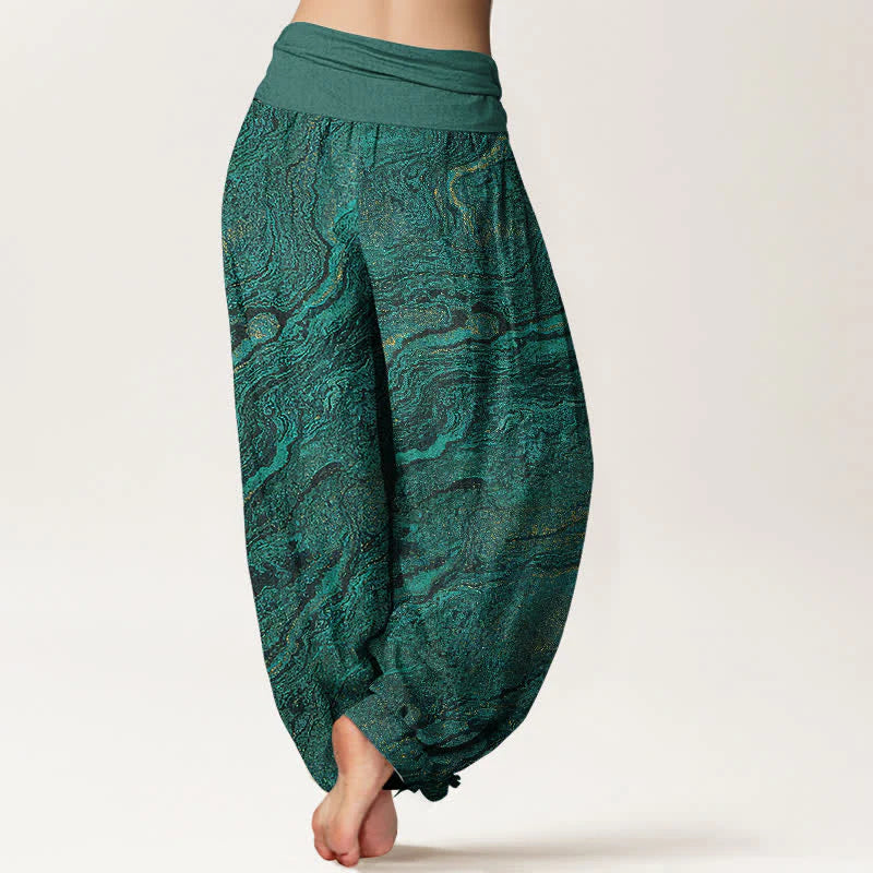 Buddha Stones Ripple High Elastic Waistband Women's Harem Pure Cotton Pants