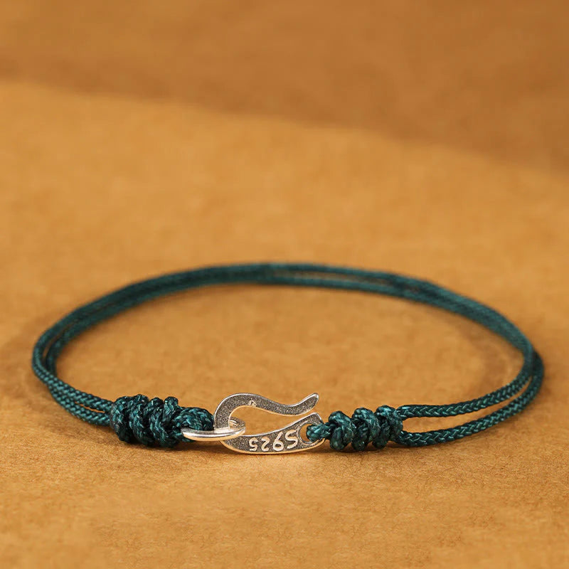 Buddha Stones 925 Sterling Silver Hook Design Red String Strength Colorful Bracelet