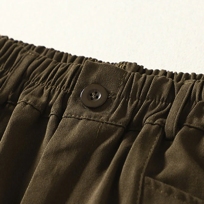 Buddha Stones Fall Simple Lines Button Zipper Design Ankle-Length Cotton Women's Harem Pants With Pockets