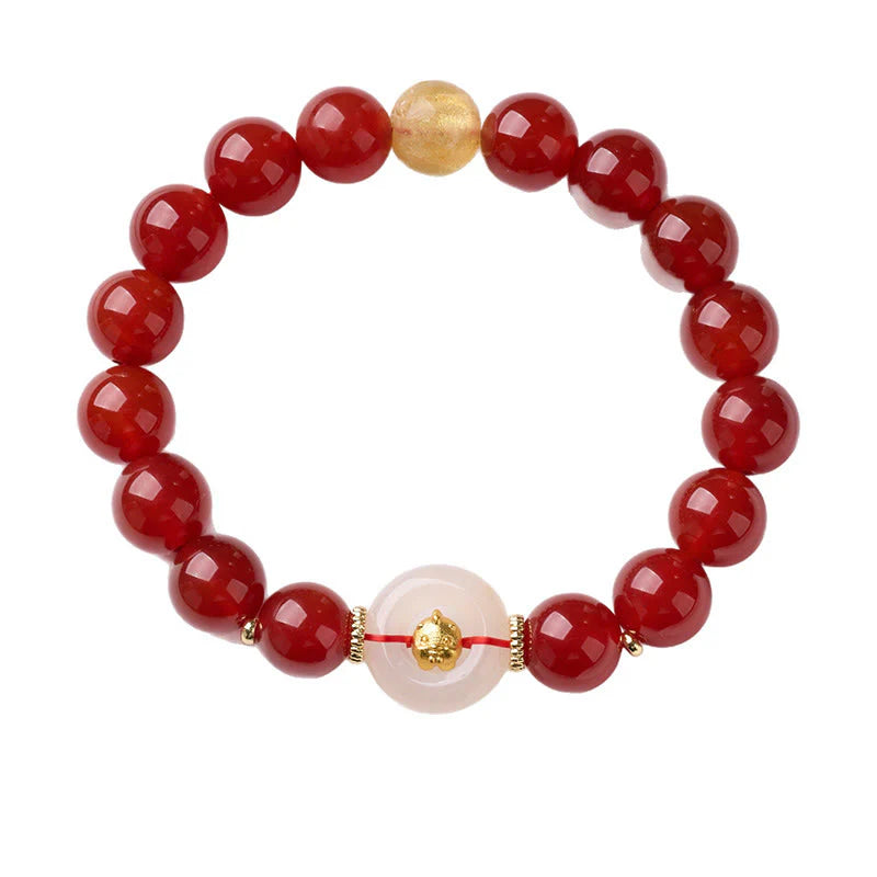 Buddha Stones Chinese Zodiac Year Of The Horse Peace Buckle Red Agate White Chalcedony Confidence Bracelet
