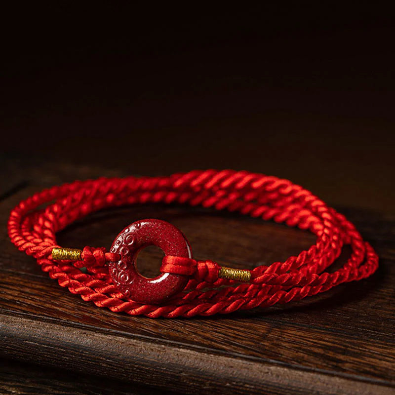Buddha Stones Natural Cinnabar Peace Buckle Blessing Red String Belly Chain