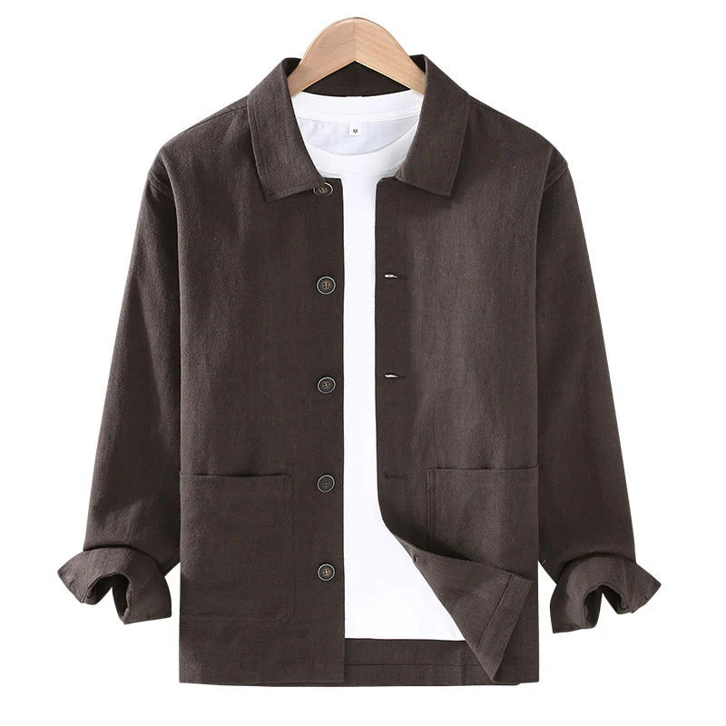 Buddha Stones Commute Plain Long Sleeve Button Lapel  Design Men's Ramie Linen Jacket With Pockets