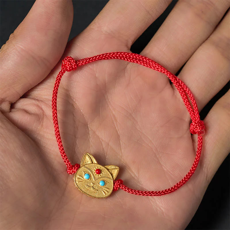 Buddha Stones 925 Sterling Silver Cat Red String Bracelet