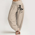 Buddha Stones Pure Cotton Concise Chinese Character Pattern Women's Elastic Waist Harem Pants