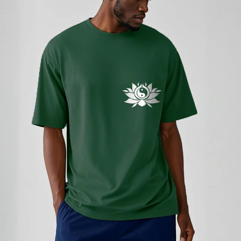 Buddha Stones Yin Yang Lotus Flower Design Tee T-shirt