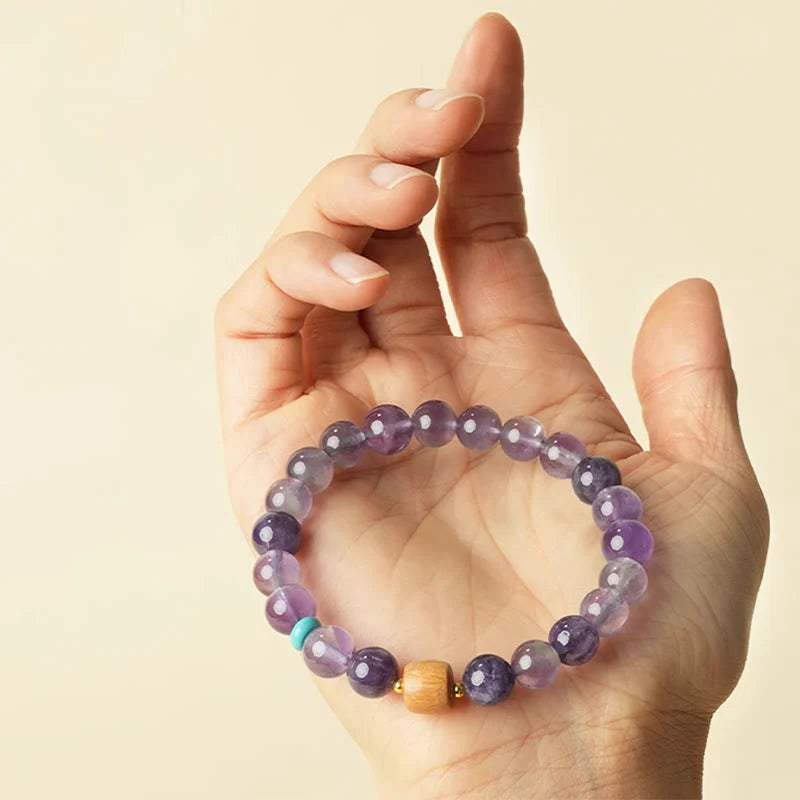 Buddha Stones Natural Amethyst Lucky Wooden Beads Peace Bracelet