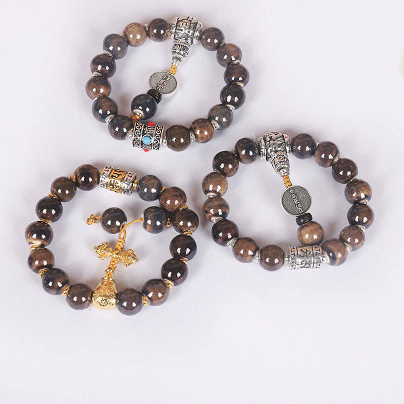 Buddha Stones Tibet Om Mani Padme Hum Prayer Wheel Dorje Vajra Engraved Glass Bead Wisdom Bracelet (Extra 35% Off | USE CODE: FS35)