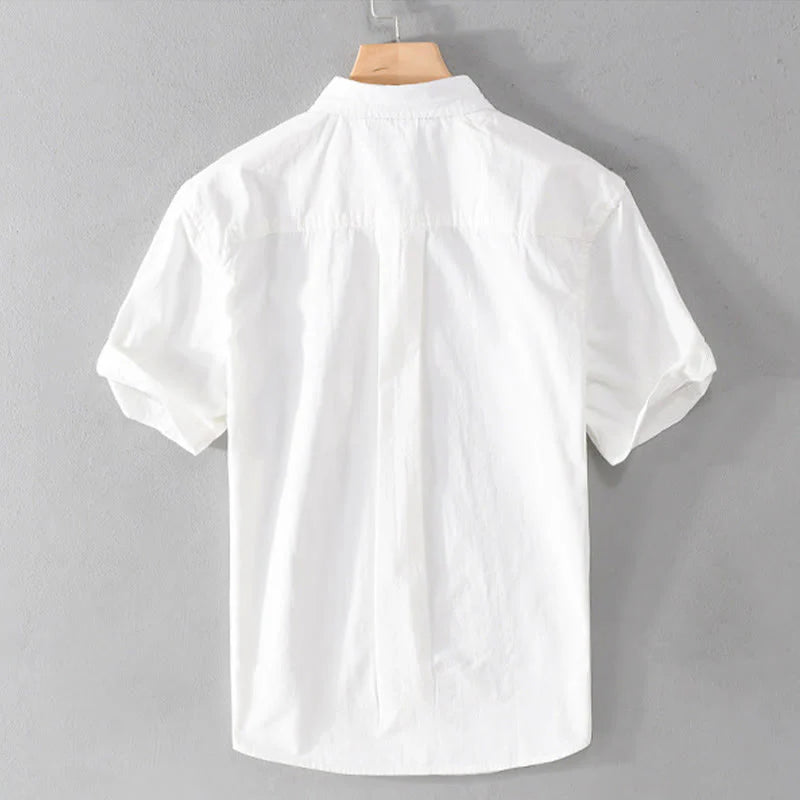 Buddha Stones Summer Buttons Square Striped Color Blocking Decorative Pocket Men's Short Sleeve Cotton Shirt