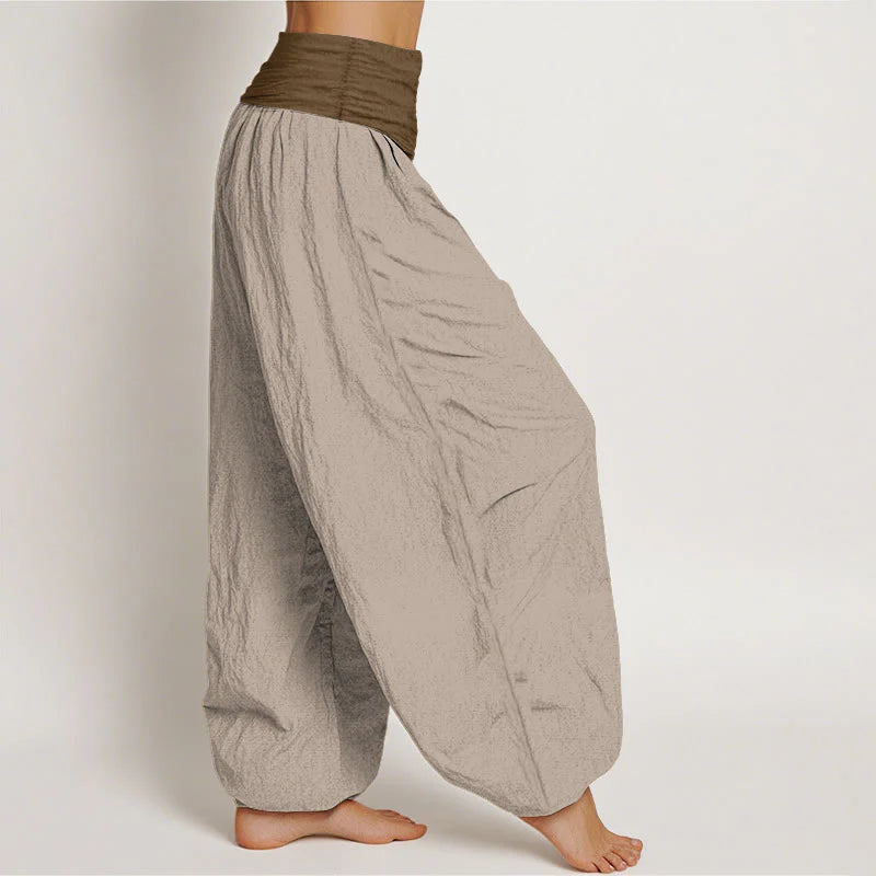 Buddha Stones Cotton Black Green Tan Solid Color Women's Elastic Waist Harem Pants