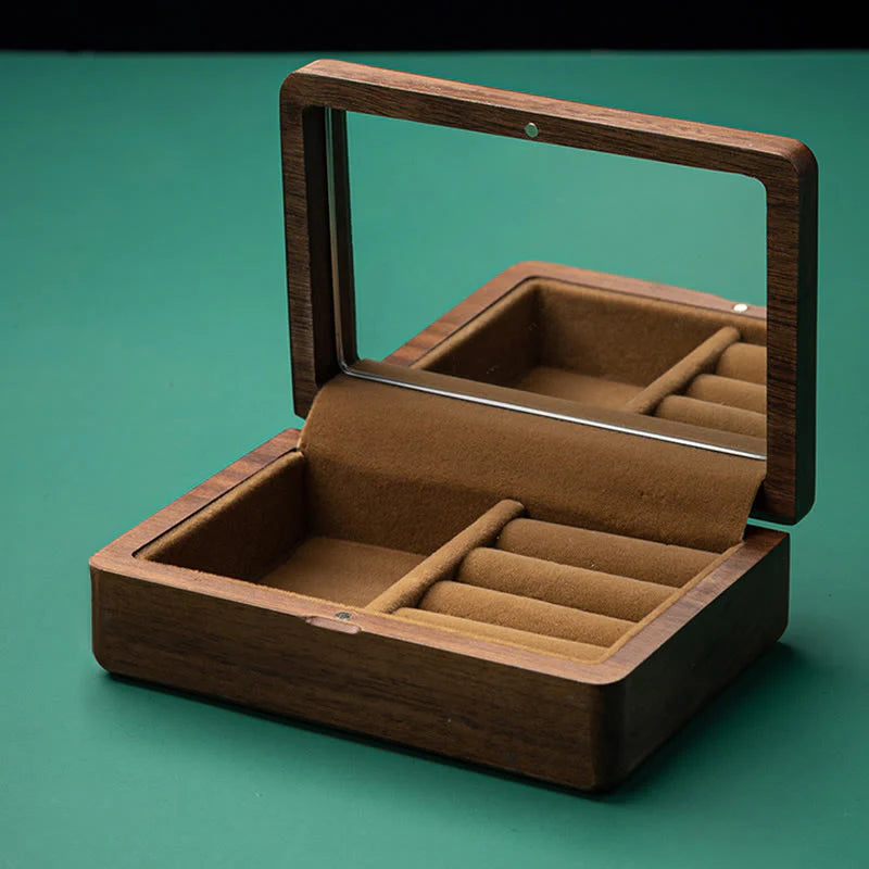 Buddha Stones Vintage Handmade Black Walnut Wood Jewelry Storage Box With Mirror