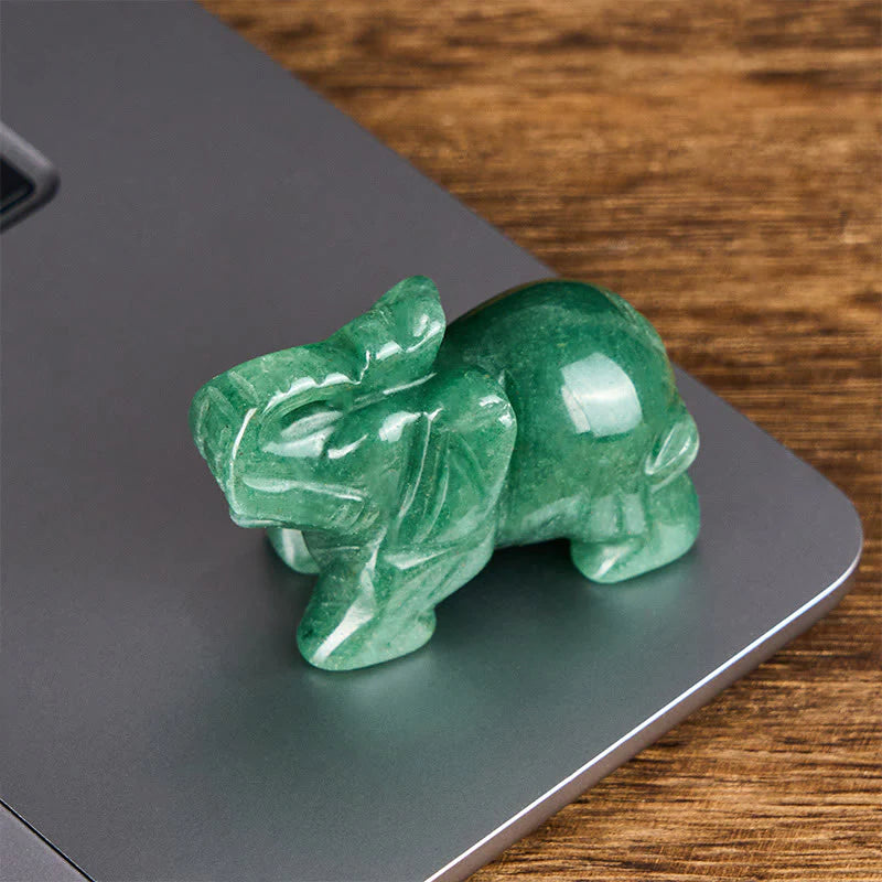 Buddha Stones ''May Blessings Walk With You'' Natural Small Elephant Amazonite Amethyst Jade Black Obsidian Stone Decoration Includes Gift Message Card