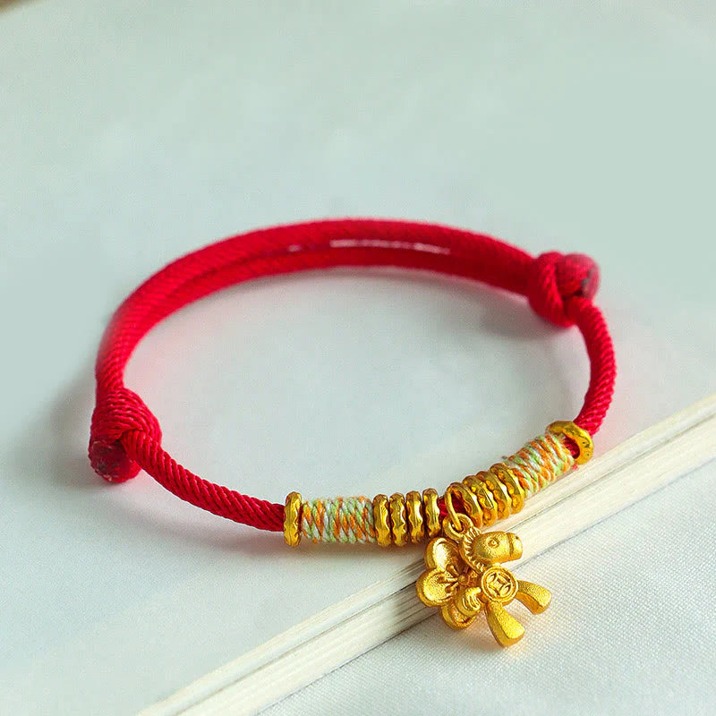 Buddha Stones Year Of The Horse Flower Charm Red String Connection Handmade Bracelet