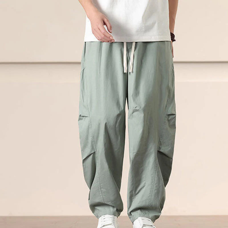 Buddha Stones Commute Spring Solid Color Drawstring Men's Harem Pants With Pockets