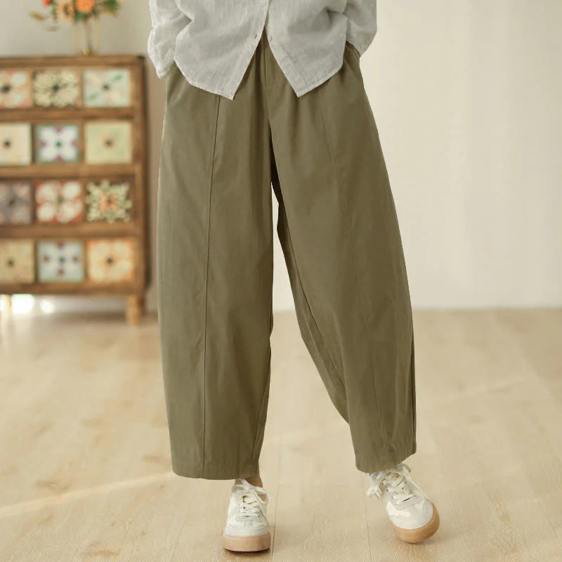 Buddha Stones Simple Lines Design Ankle-Length Cotton Women's Harem Pants With Pockets
