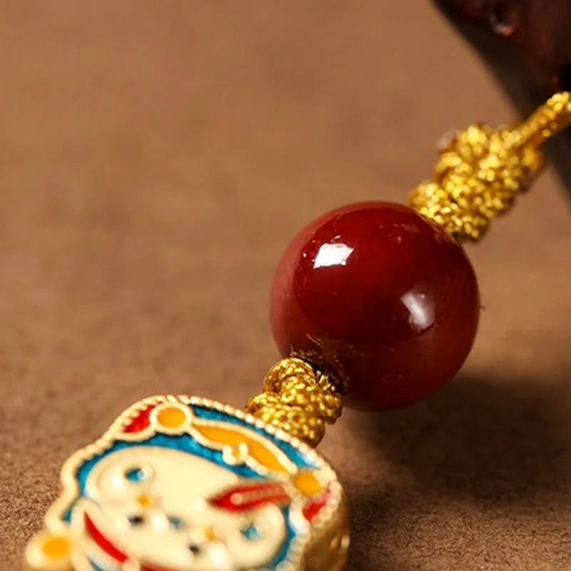Buddha Stones Small Leaf Red Sandalwood Green Sandalwood Sandalwood Lucky Cat Protection Key Chain Phone Hanging Decoration