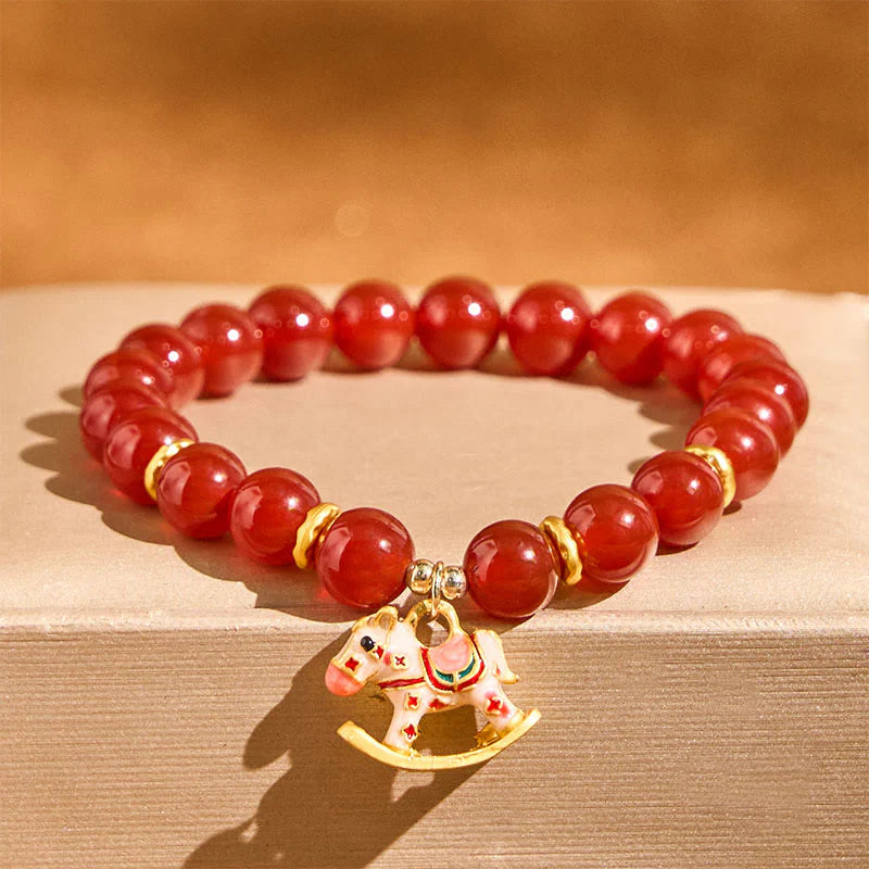 Buddha Stones Year Of The Horse Natural Cinnabar Red Agate Calm Confidence Bracelet