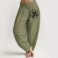 Buddha Stones Pure Cotton Plain Mandala Om Symbol Pattern Women's Elastic Waist Harem Pants
