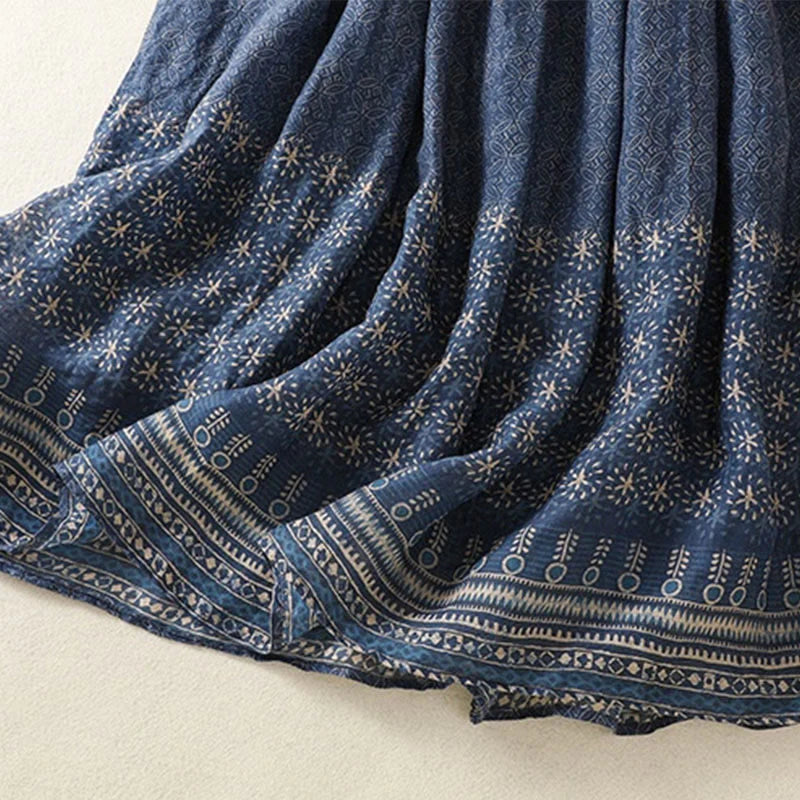 Buddha Stones Vintage Ethnic Floral Pattern Lined Drawstring Women's Skirt With Pockets
