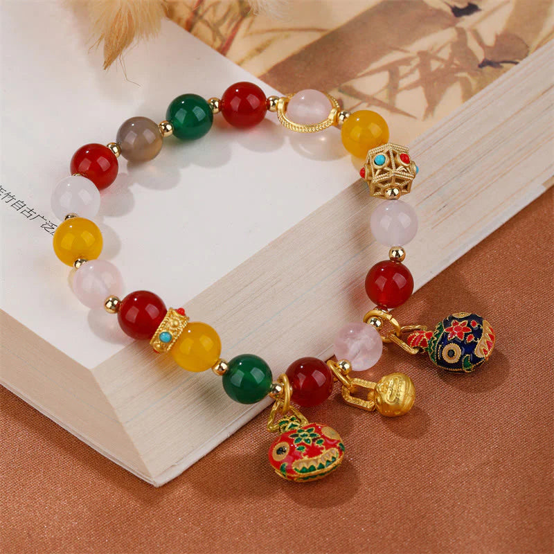 Buddha Stones Gold Swallowing Beast Family Various Agate Crystal Success Bracelet (Extra 35% Off | USE CODE: FS35)