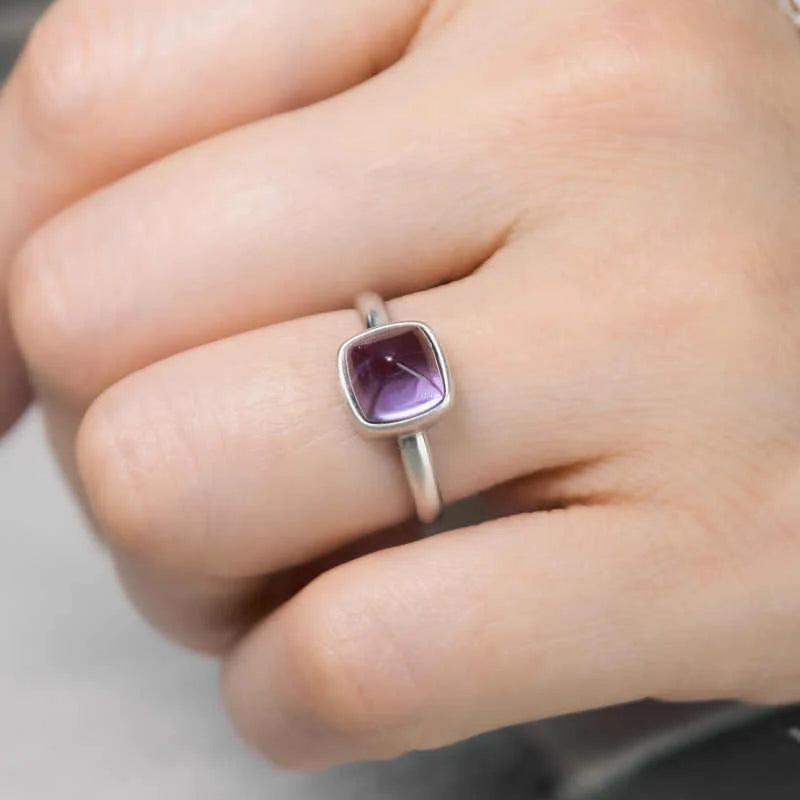 Buddha Stones Natural 925 Sterling Silver AmethystÂ Adjustable Balance Ring