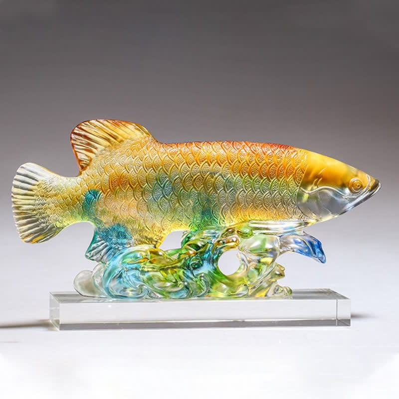 Buddha Stones Handmade Liuli Crystal Koi Fish Art Piece Luck Home Office Decoration