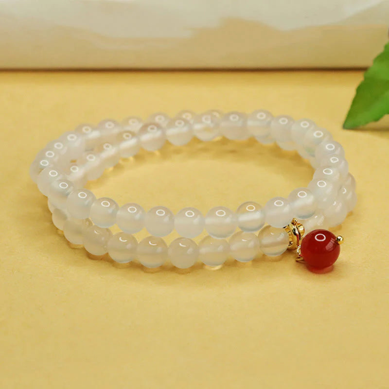 Buddha Stones Natural Chalcedony Red Agate Bead Double Layer Harmony Positive Bracelet