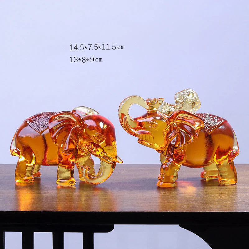 Buddha Stones Yellow Liuli Crystal Elephant Trunk Up Down Design Strength Home Decoration