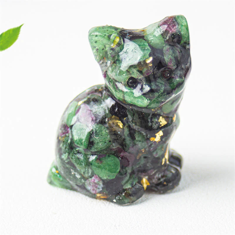 Buddha Stones Sitting Cat  Resin Gravel Pink Crystal Citrine White Crystal Lapis Lazuli Soothing Desktop Decoration