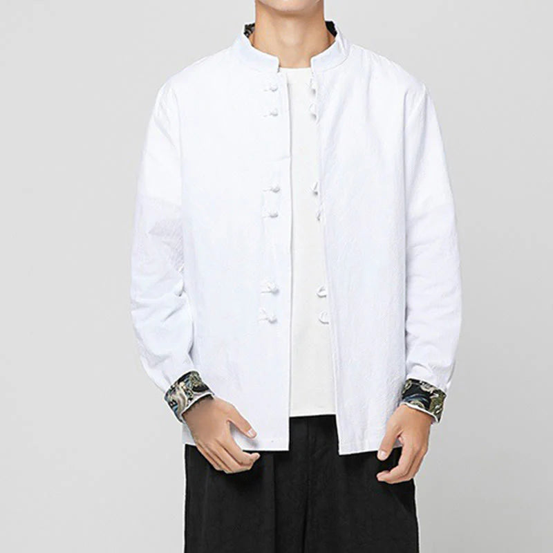 Buddha Stones Men's Frog-Button Dragon Pattern Cuffs Cotton Long Sleeve Shirt
