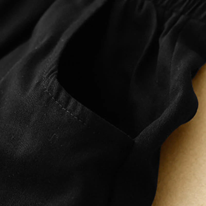 Buddha Stones Summer Cotton Elastic Waist Women's Half Pants With Pockets