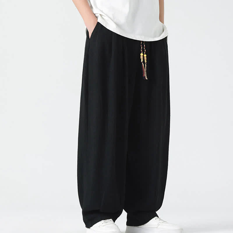 Buddha Stones Summer Drawstring Ankle Length Solid Color Men's Straight Leg Pants