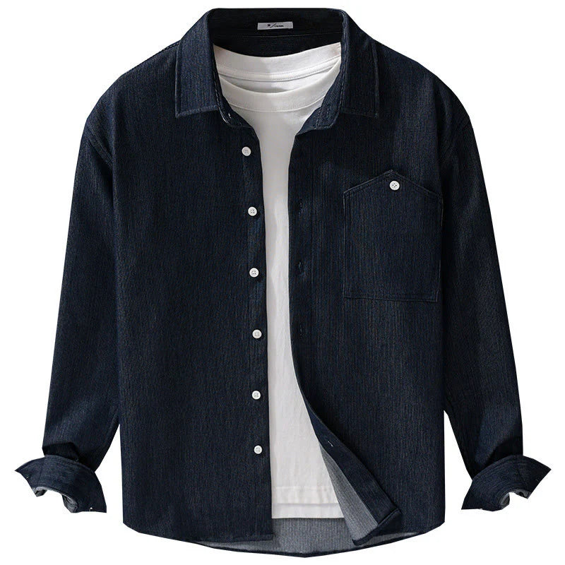 Buddha Stones Fall Pure Color Buttoned Detail Lapel Men's Long Sleeve Jacket