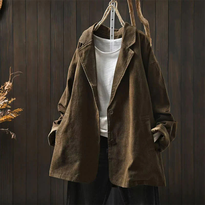 Buddha Stones Spring Fall Buttons Lapel Collar Long Sleeve Mid-length Cotton Women's Jacket With Pockets