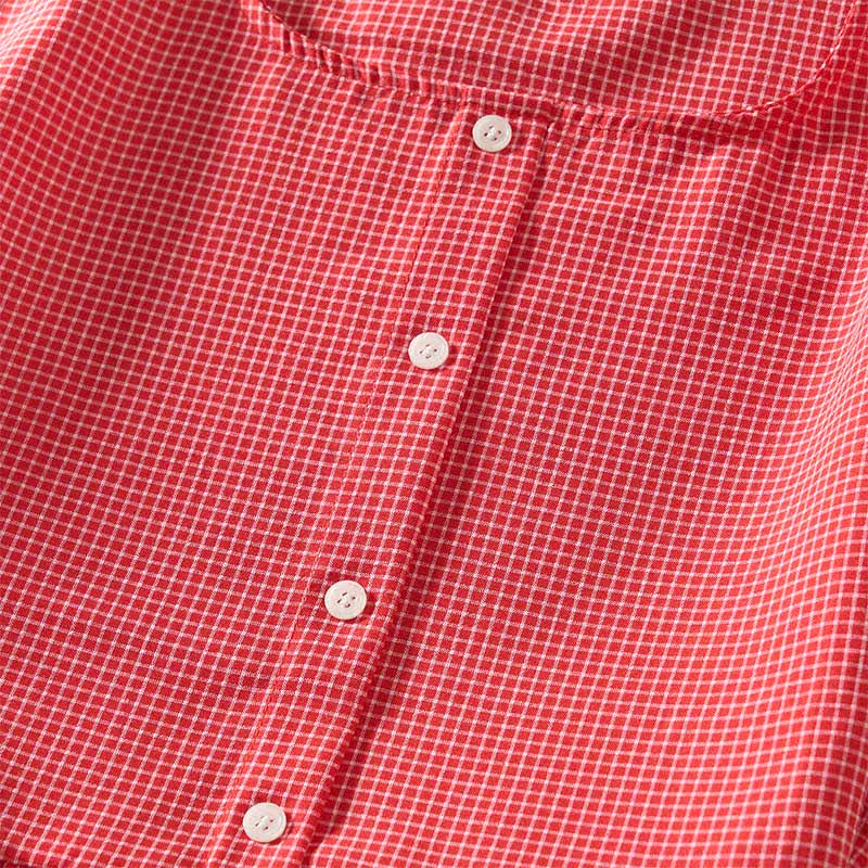 Buddha Stones Summer Coral Gingham Sleeveless A Line Vacation Casual Knee Length Dress With Pockets