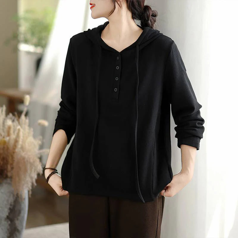 Buddha Stones Winter Solid Color Cotton Long Sleeve Women's Hoodie Has Hood