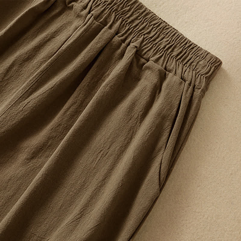 Buddha Stones High Waist Capri Cropped Women's Wide Leg Cotton Pants With Pockets