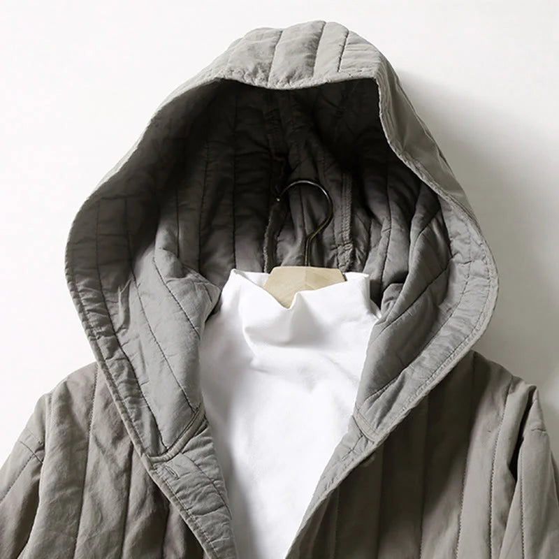 Buddha Stones Cord Design Quilting Women's Long Sleeve Cotton Hoodie Jacket With Pocket